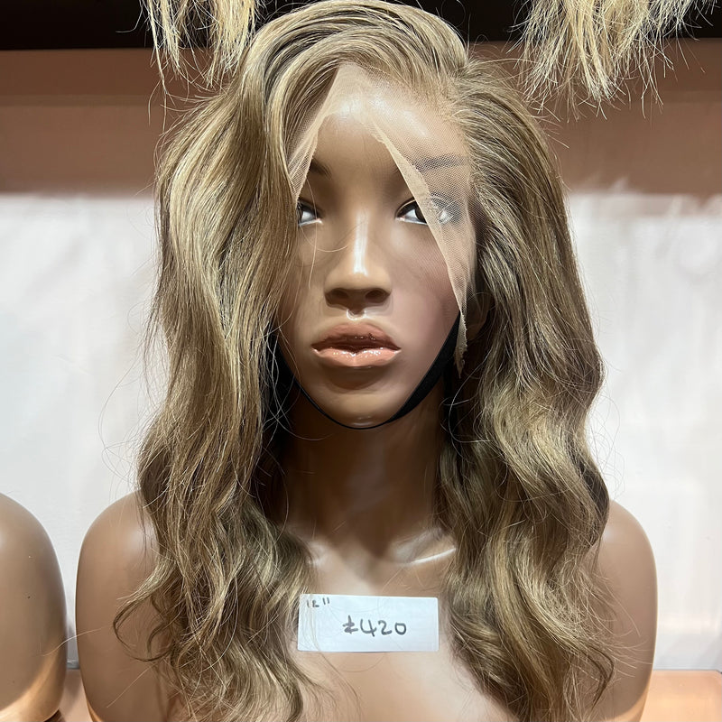 Custom Coloured Brown and Blonde - 12" inch Body Wave - Frontal Lace Wig 150% Density (£70 off)