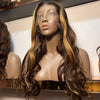 Luxury Brown Highlights Custom Colour - 20" inch Body Wave Frontal Lace Wig - Transparent Lace 263