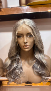 Salt and Pepper Grey Body Wave Glueless HD Lace Wig 180% Density – Pre-Plucked Virgin Hair Wig