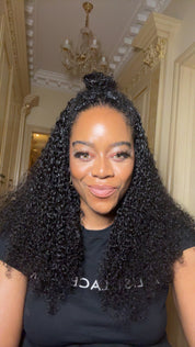 The CHILLI - Half Wig Human Hair Curly Wig.  Glueless Wigs Ready to Go Seamless Flip Over Drawstring Clip in No Sew In