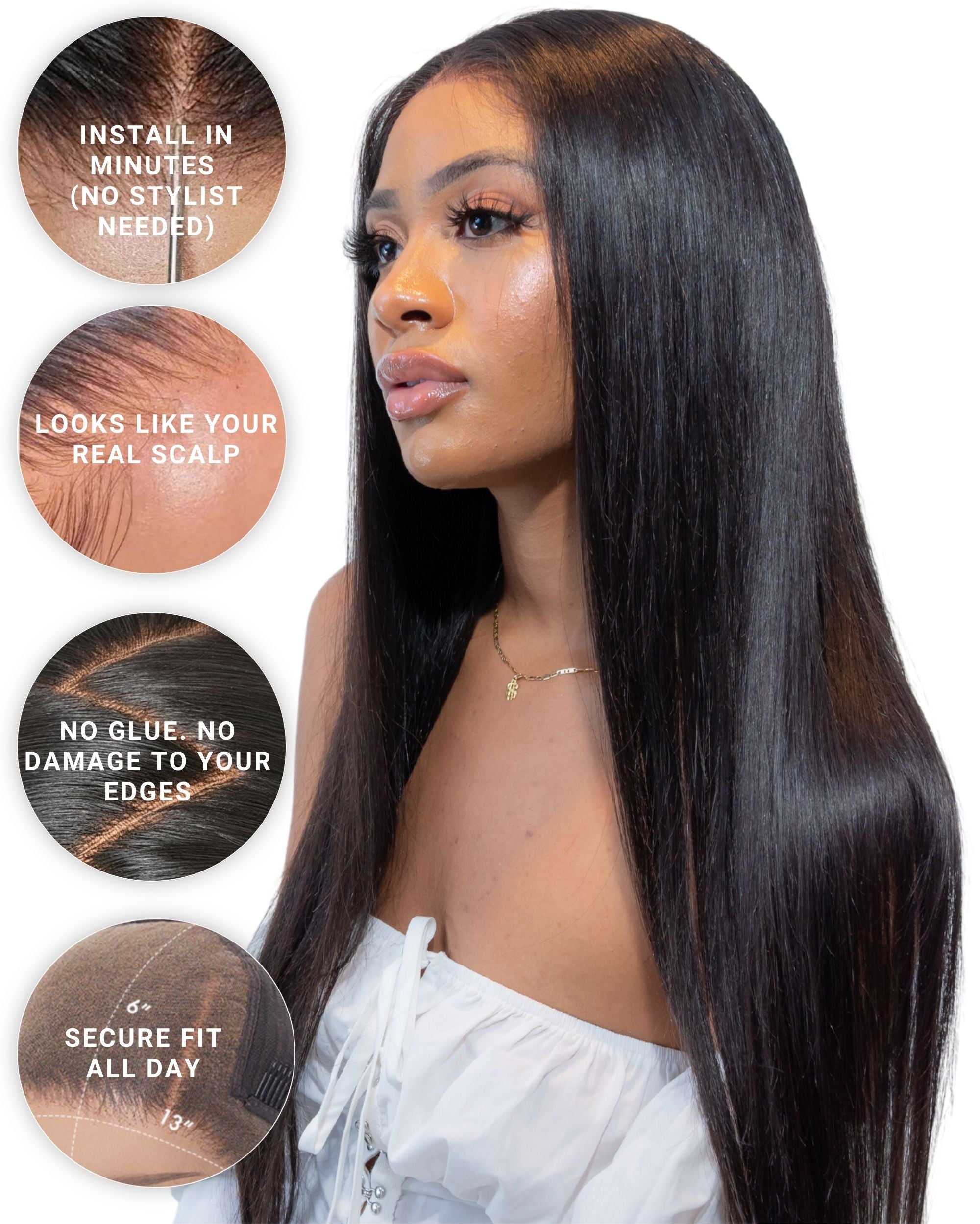 The NAOMI Silky Straight Glueless HD Lace Wig – Pre-Plucked Virgin Hair Wig