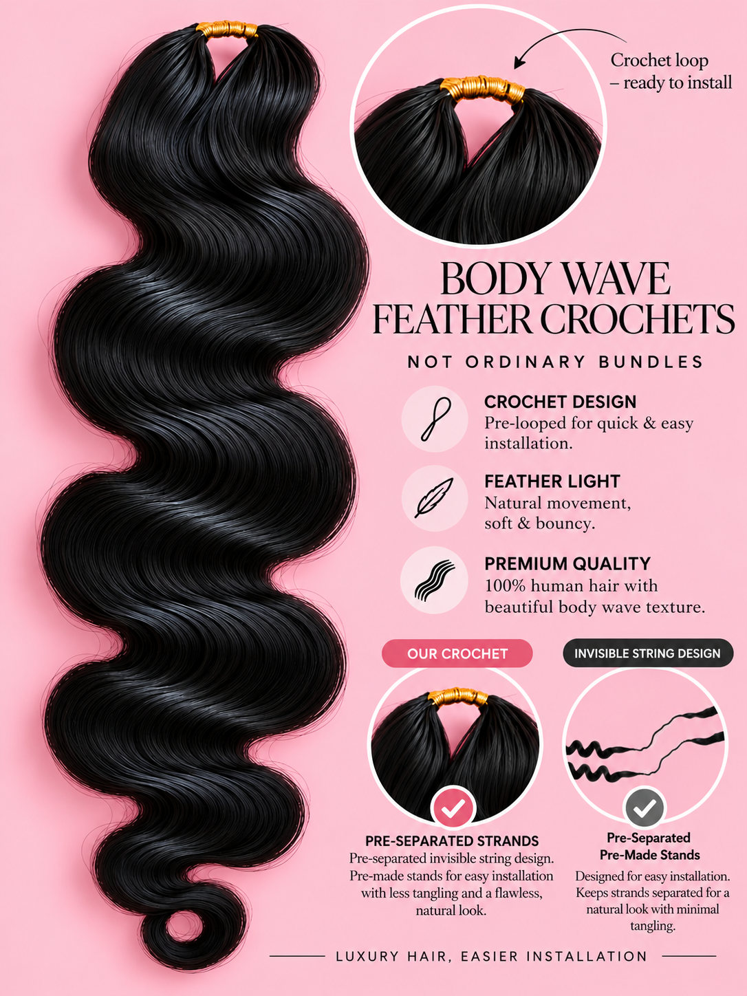 Premium Feather Crochet Hair – Body Wave