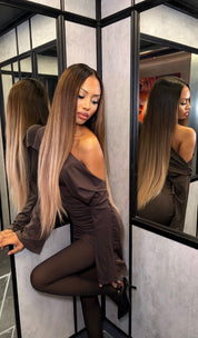The CANDACE - Luxury Radiant Brown with Blonde Balayage - Body Wave Frontal Lace Wig - HD Lace