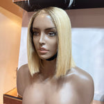 Blonde Colour #60 with Light Brown Roots - Bob Silky Straight Frontal Lace Wig - Transparent Lace - Lace Cut (£150 off)