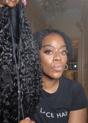 The CHILLI - Half Wig Human Hair Curly Wig.  Glueless Wigs Ready to Go Seamless Flip Over Drawstring Clip in No Sew In