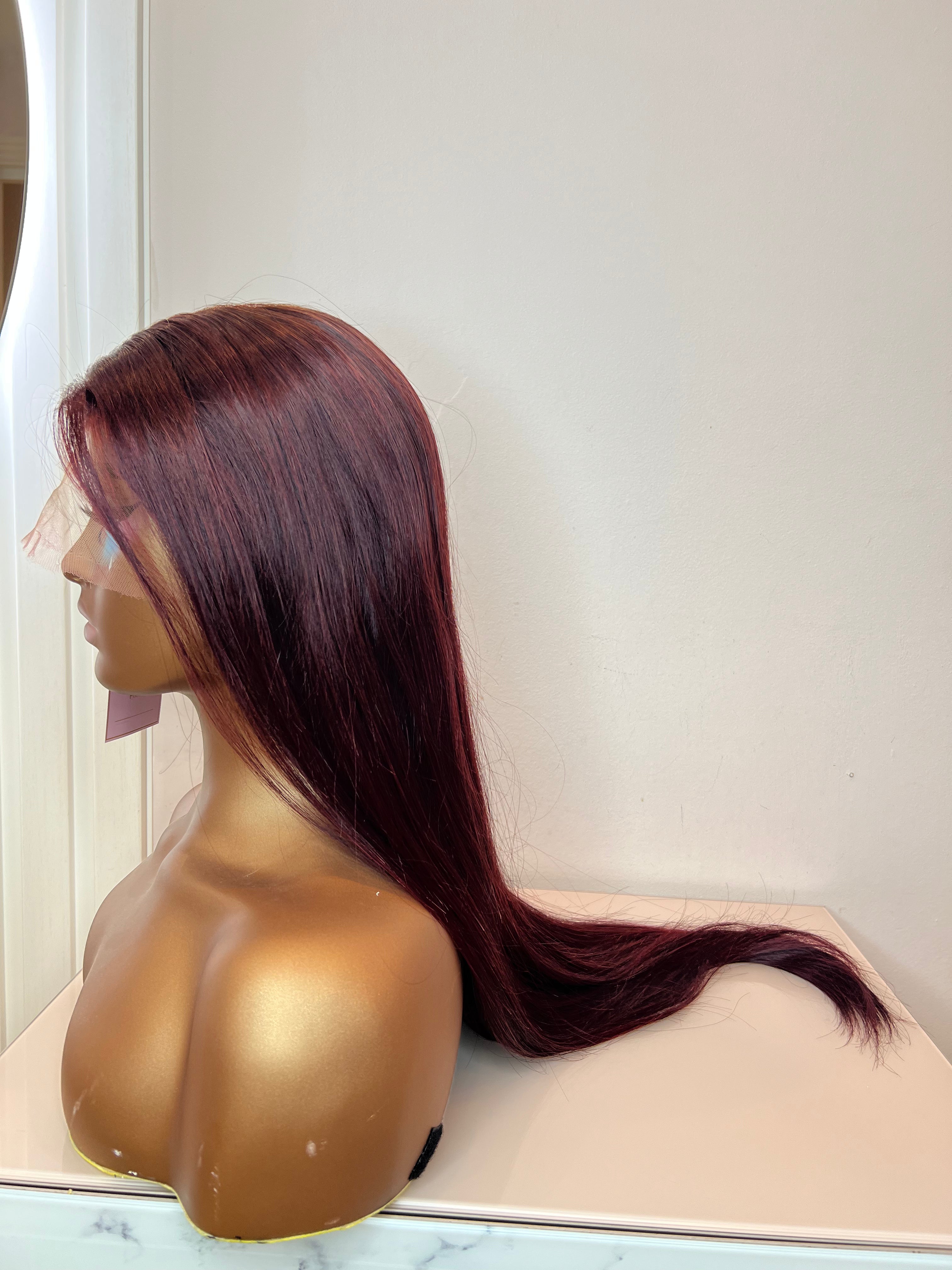 The MARIAH - Luxury Straight Burgundy Plum Red - HD Lace Frontal Wig