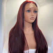 The MARIAH - Luxury Straight Burgundy Plum Red - HD Lace Frontal Wig