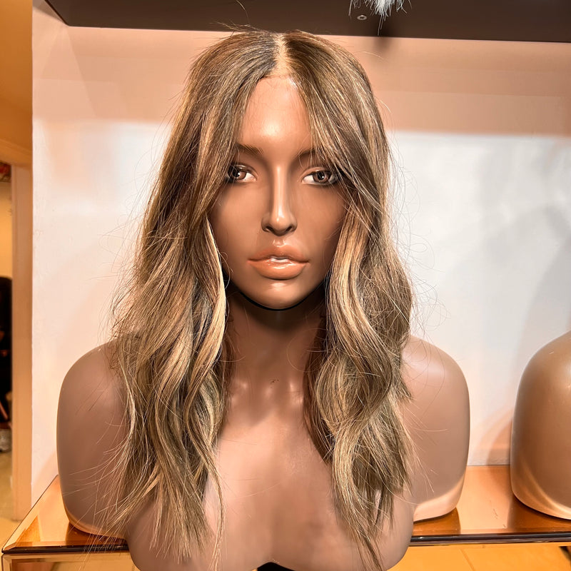 Colour #24 Blonde w/ Lowlights - 18" inch Silky Straight (Styled Wavy) Frontal Lace Wig - Transparent Lace - Lace Cut (£140 off)