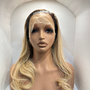 16" inches Colour #24 with Dark Brown Roots Straight (Styled Wavy) - Full Lace Wig (£100 off)