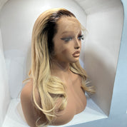 16" inches Colour #24 with Dark Brown Roots Straight (Styled Wavy) - Full Lace Wig (£100 off)