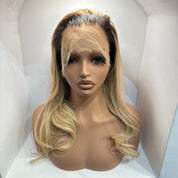 16" inches Colour #24 with Dark Brown Roots Straight (Styled Wavy) - Full Lace Wig (£100 off)