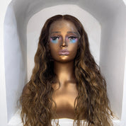The Camille - Luxury Chestnut Brown with Blonde Highlights - Natural Wave Wig