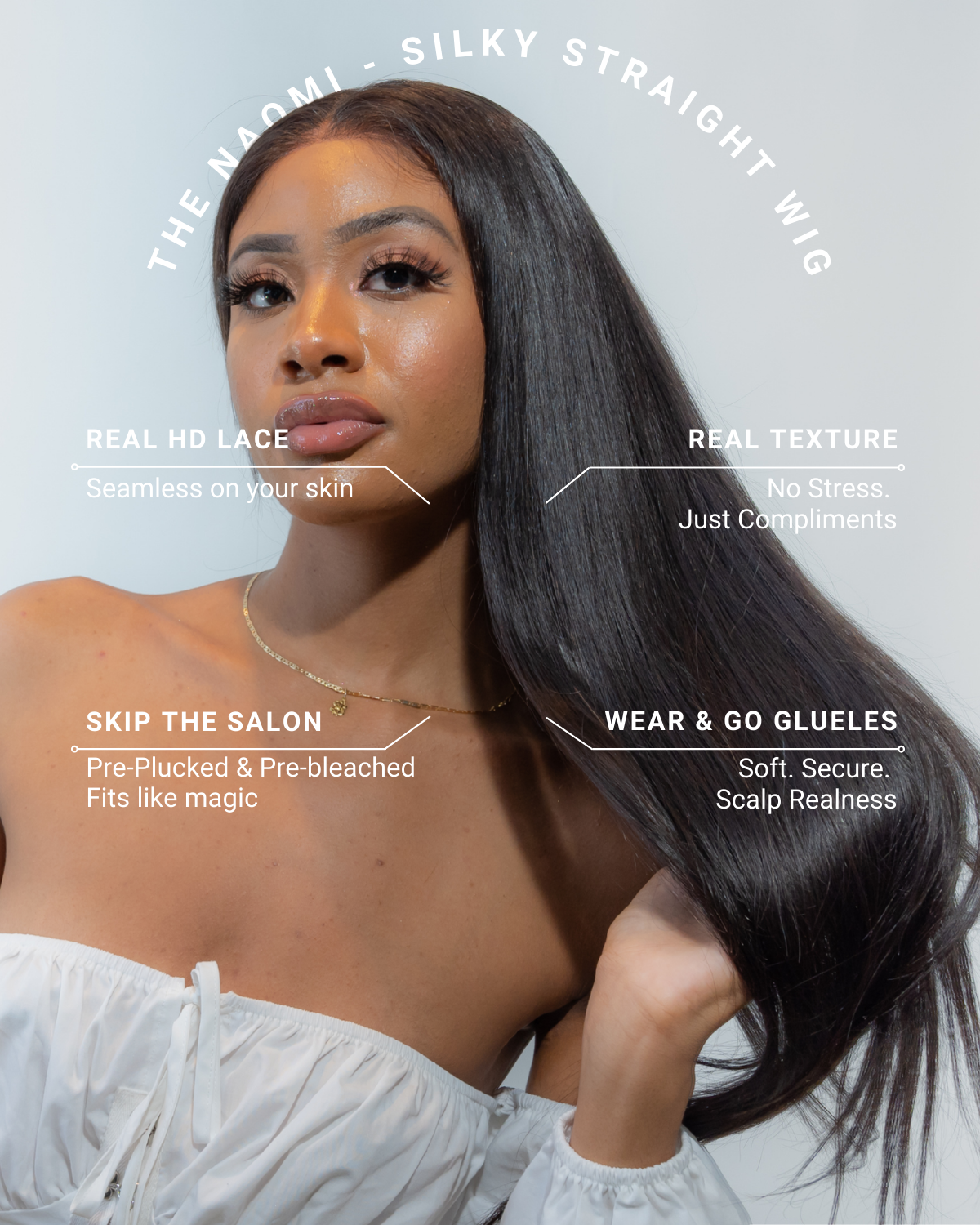 The NAOMI Silky Straight Glueless HD Lace Wig – Pre-Plucked Virgin Hair Wig