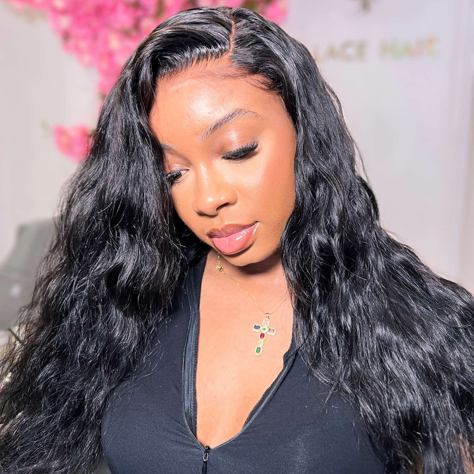 Ladies Natural Buckle Wig - Black Big Wave Curly Hair