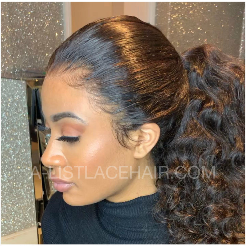 HD Lace Frontal Wig Ponytail Deep Wave Hair by A-List Lace Hair