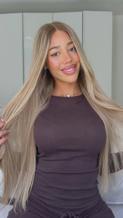 The SYDNEY - Luxury Cool Beige Blonde with Golden Highlights - HD Lace Frontal Wig