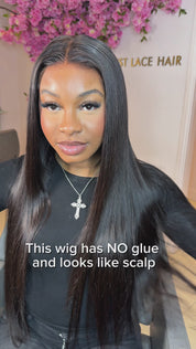 The NAOMI Silky Straight Glueless HD Lace Wig – Pre-Plucked Virgin Hair Wig