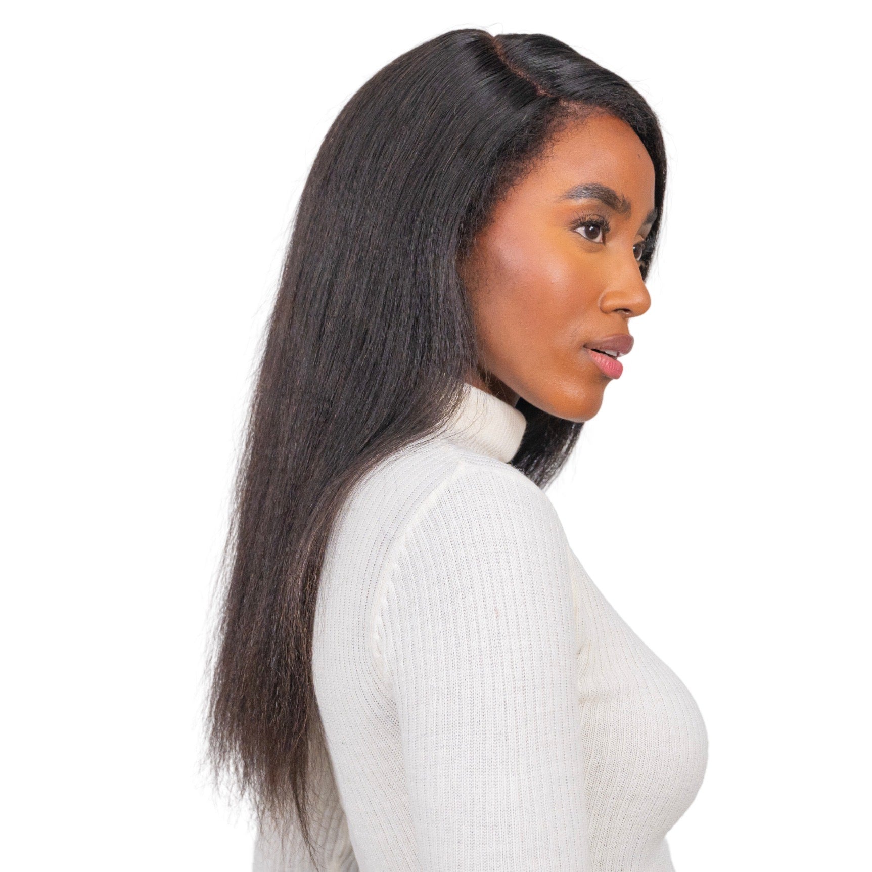 The ZURI - 4c Edges Glueless Lace Wig Human Hair Realistic Kinky Edges Yaki Straight Hair