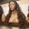 Brown Highlights Custom Colour - 24" inch Ocean Wave Frontal Lace Wig - Transparent Lace 63