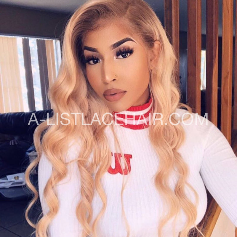 The ASIA - Glueless Frontal Lace Wig Body Wave. Glueless lace wig by A-List lace hair with custom colour. 